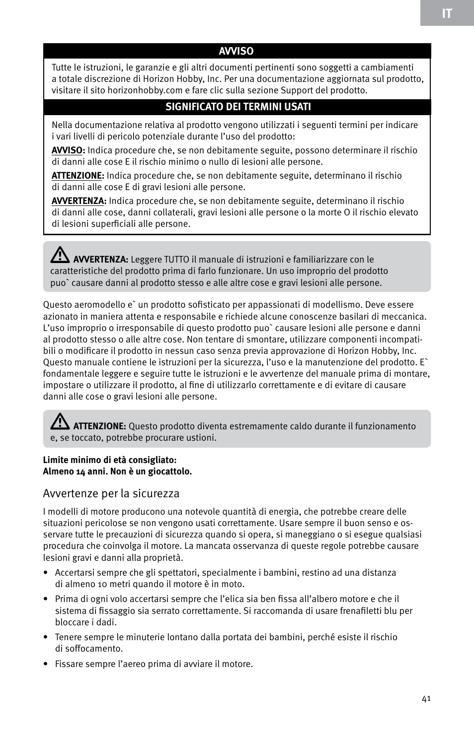 Avvertenze per la sicurezza | Evolution Engines E7260 User Manual | Page 41 / 56