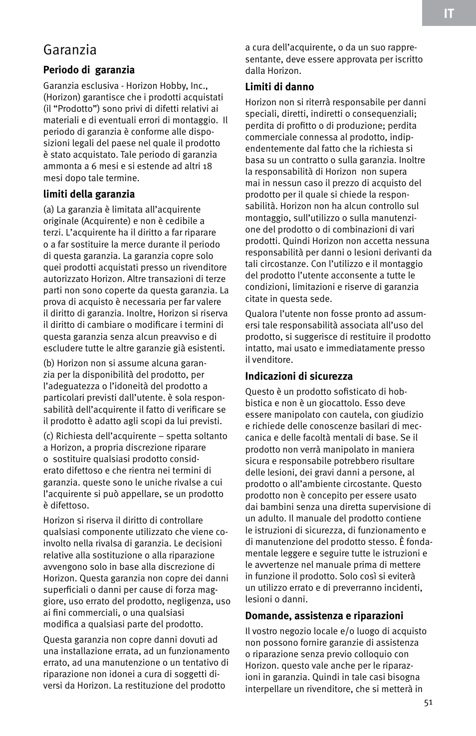 Garanzia | Evolution Engines E7260 User Manual | Page 51 / 56