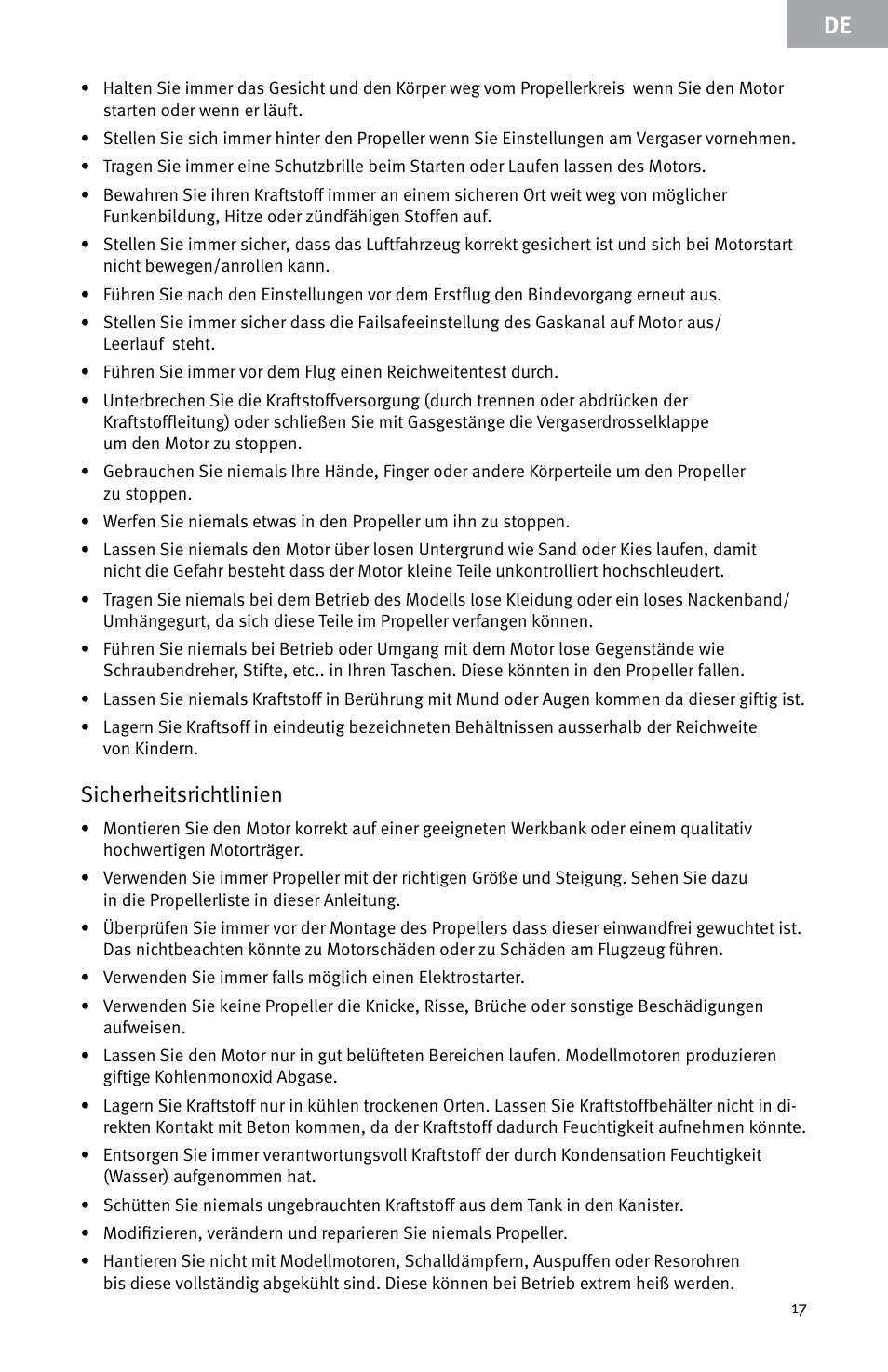 Sicherheitsrichtlinien | Evolution Engines E999 User Manual | Page 17 / 60