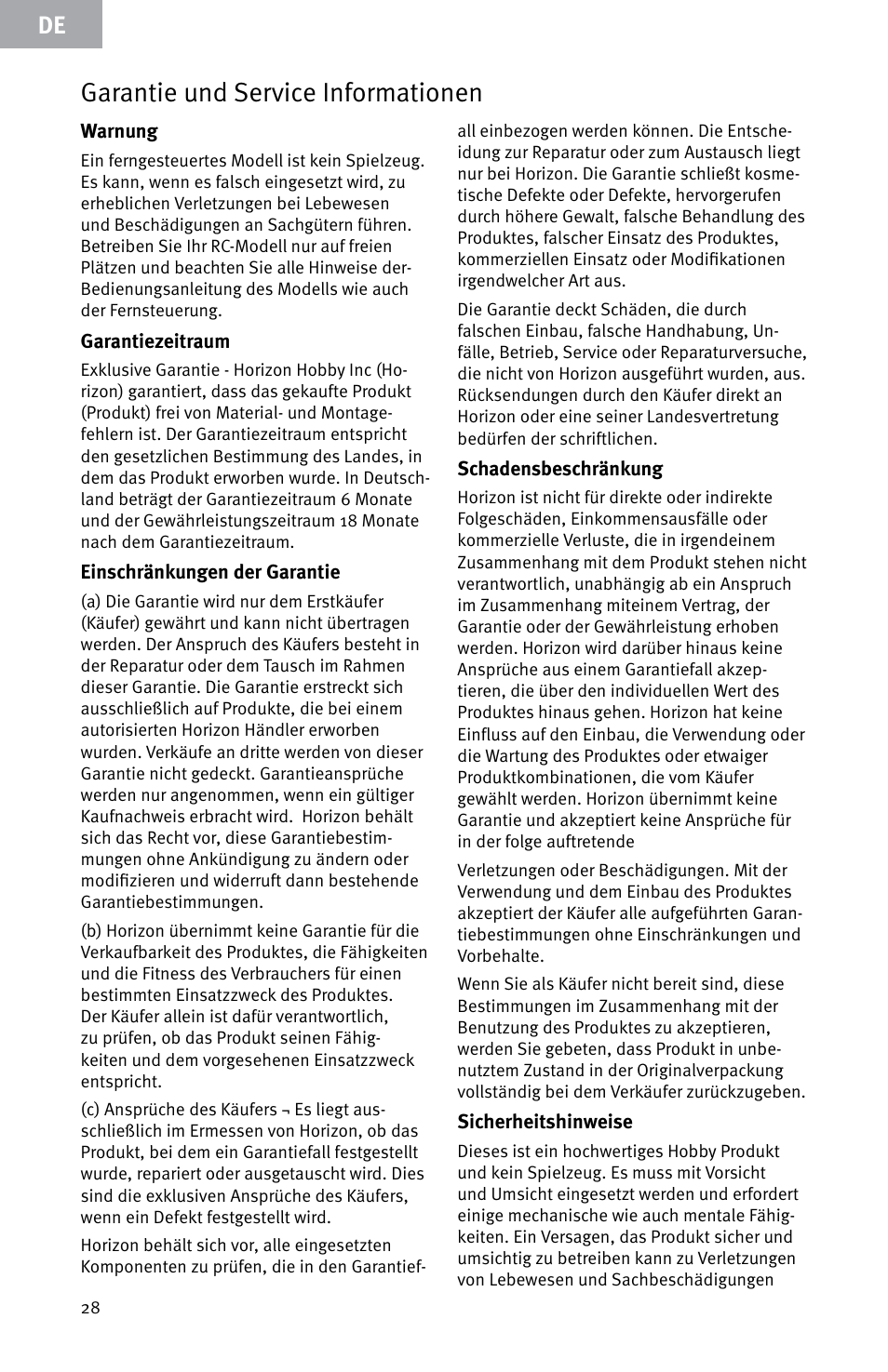 Garantie und service informationen | Evolution Engines E999 User Manual | Page 28 / 60
