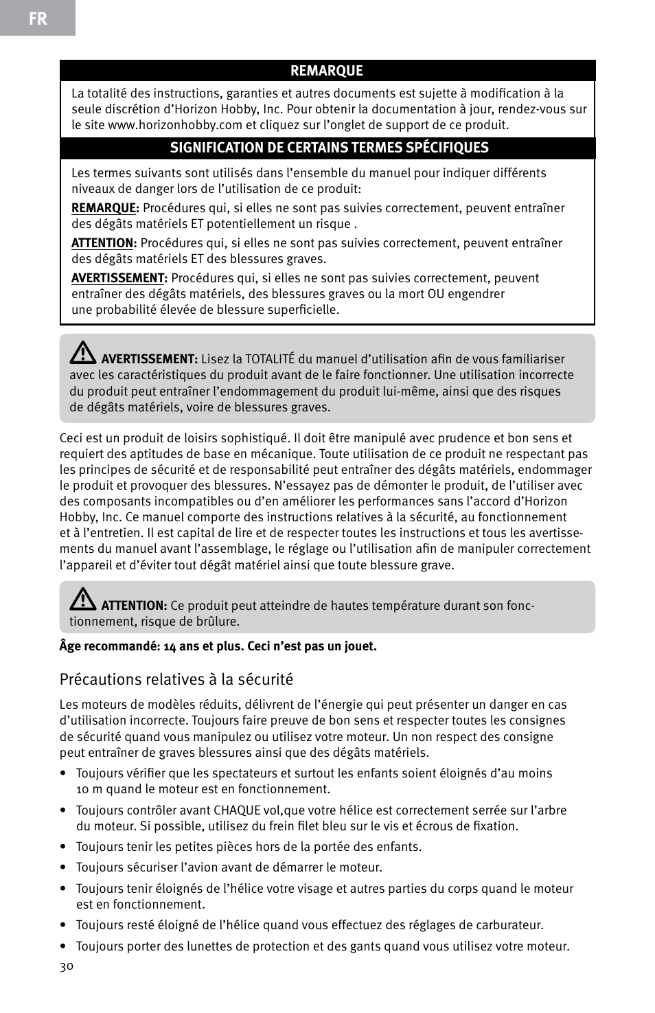 Précautions relatives à la sécurité | Evolution Engines E999 User Manual | Page 30 / 60