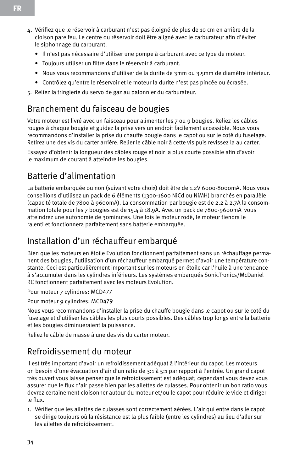 Branchement du faisceau de bougies, Batterie d’alimentation, Installation d’un réchauffeur embarqué | Refroidissement du moteur | Evolution Engines E999 User Manual | Page 34 / 60