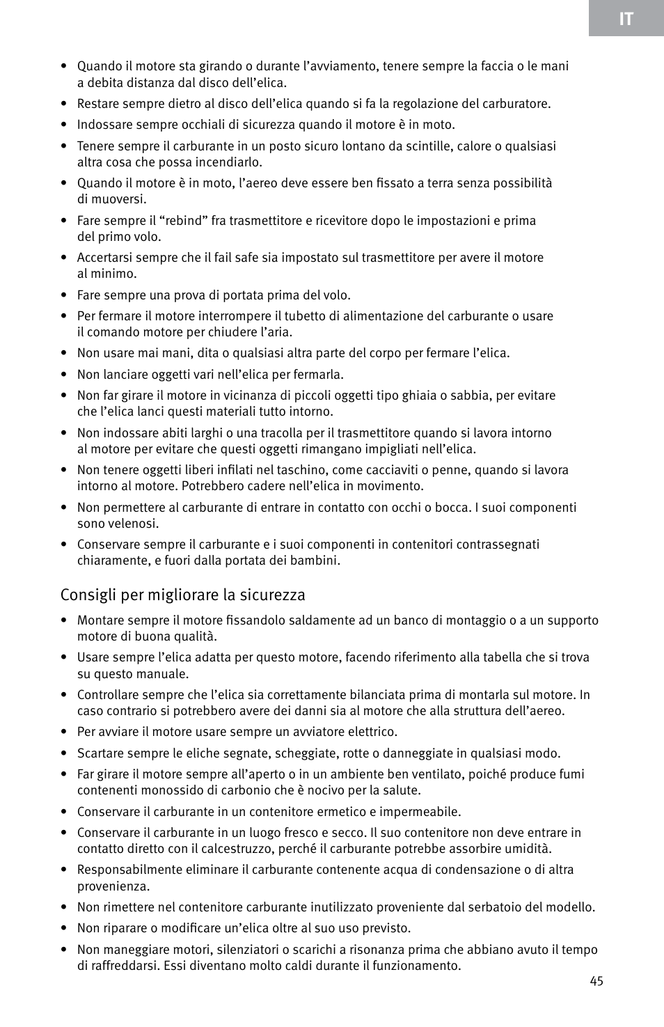 Consigli per migliorare la sicurezza | Evolution Engines E999 User Manual | Page 45 / 60