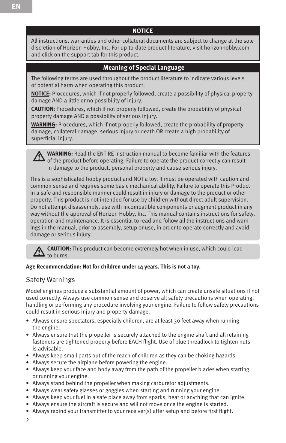 Safety warnings | Evolution Engines 91NX User Manual | Page 2 / 15