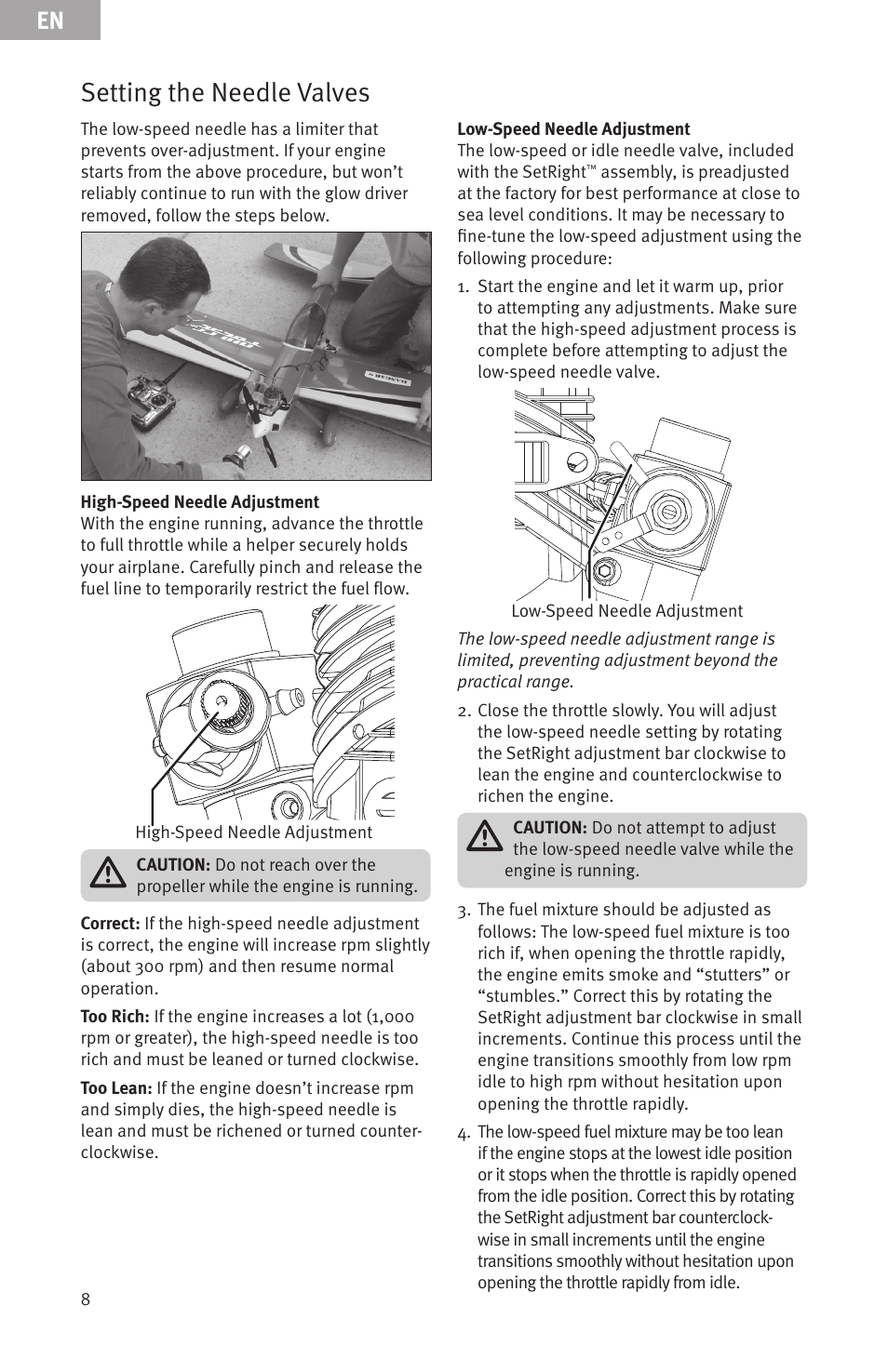 Setting the needle valves | Evolution Engines 91NX User Manual | Page 8 / 15