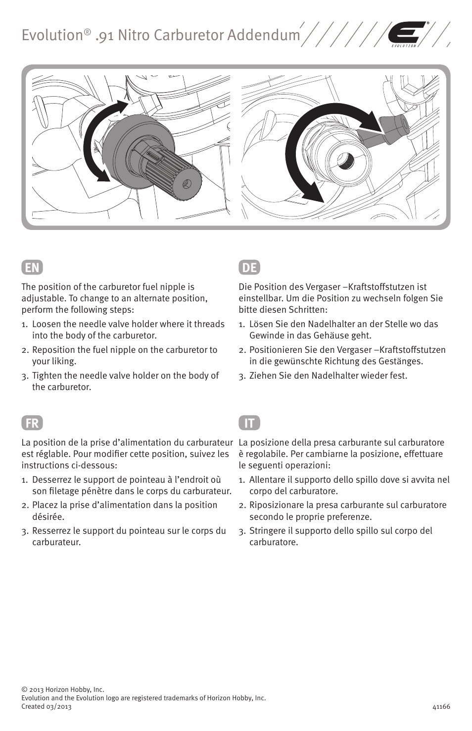 Evolution Engines 91NX Addendum User Manual | 1 page
