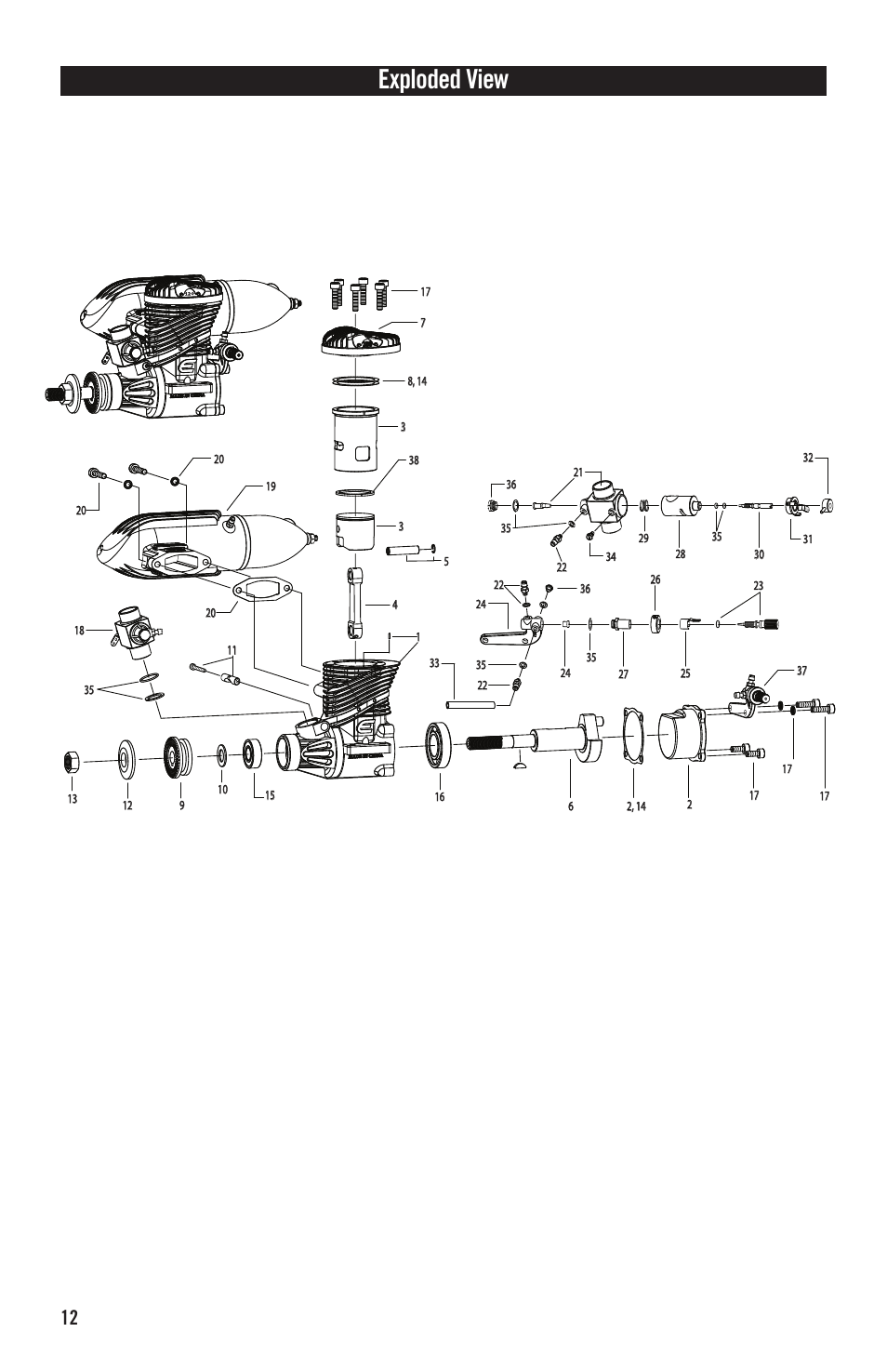 Exploded view | Evolution Engines 40NX RC User Manual | Page 13 / 16