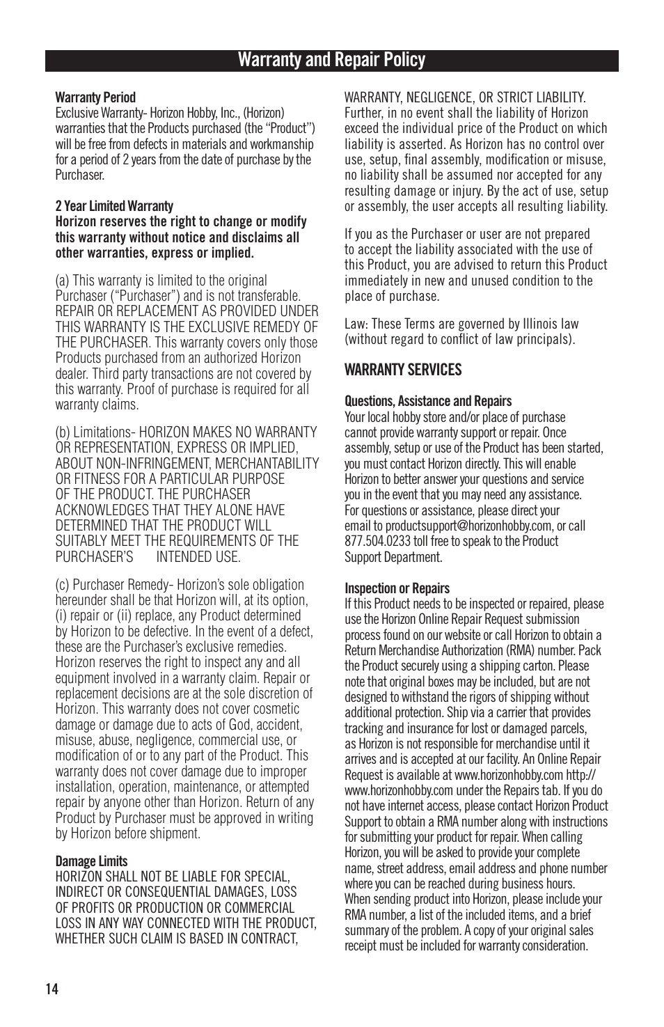 Warranty and repair policy | Evolution Engines 40NX RC User Manual | Page 15 / 16