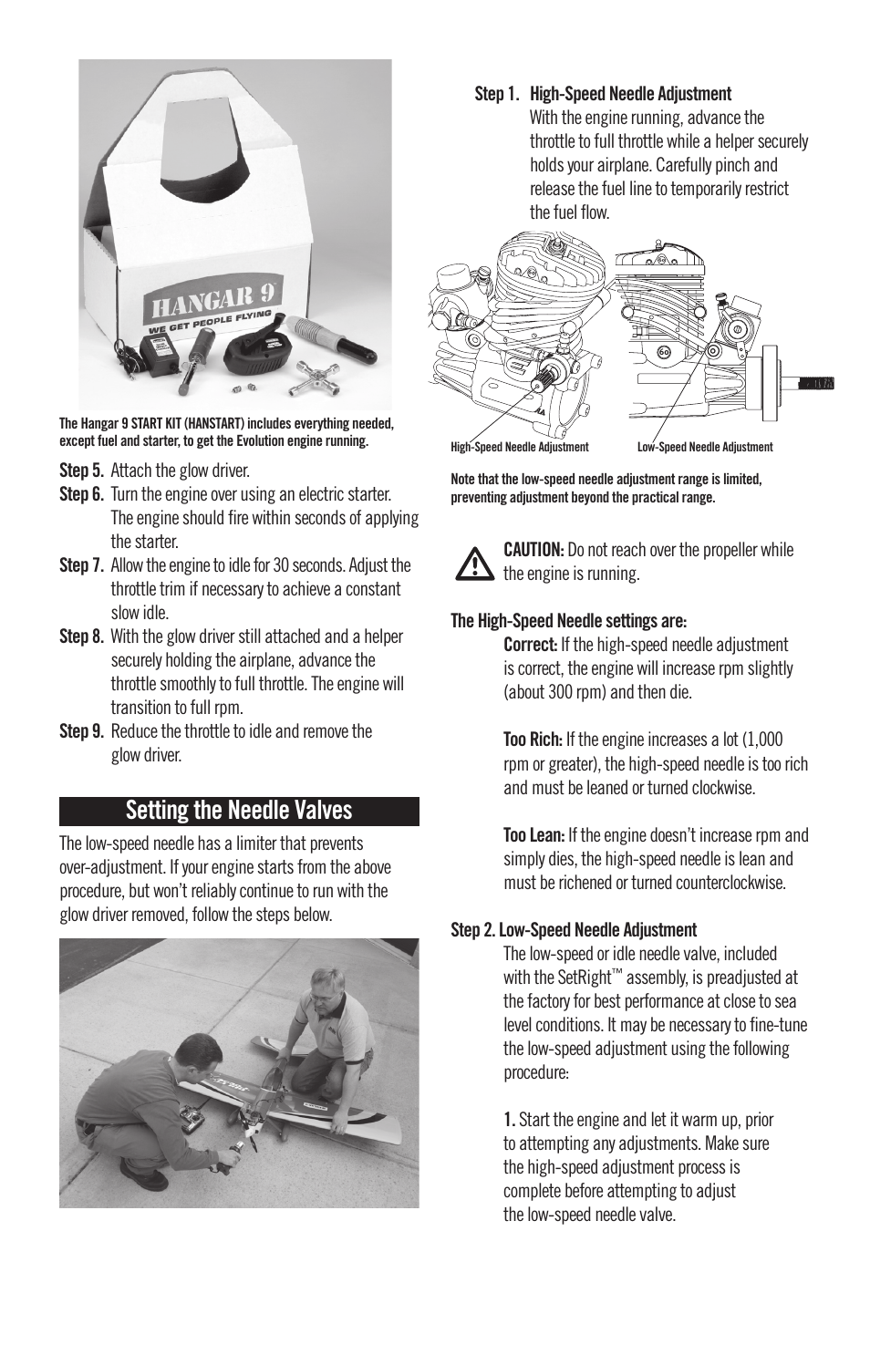 Setting the needle valves | Evolution Engines 40NX RC User Manual | Page 9 / 16