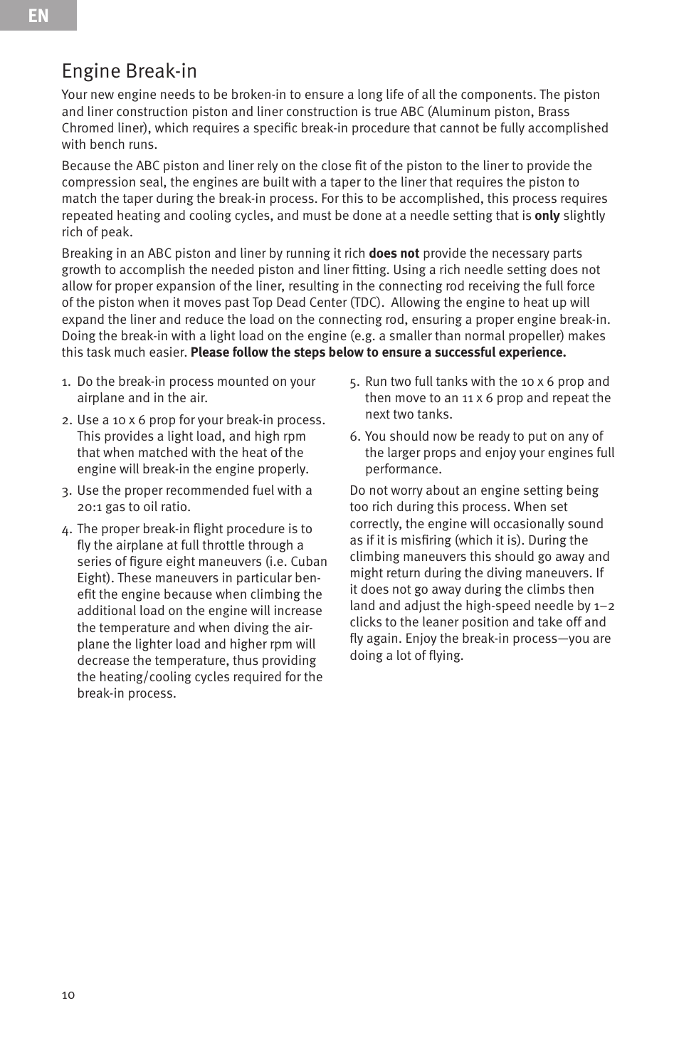 Engine break-in | Evolution Engines Gas RC User Manual | Page 10 / 72