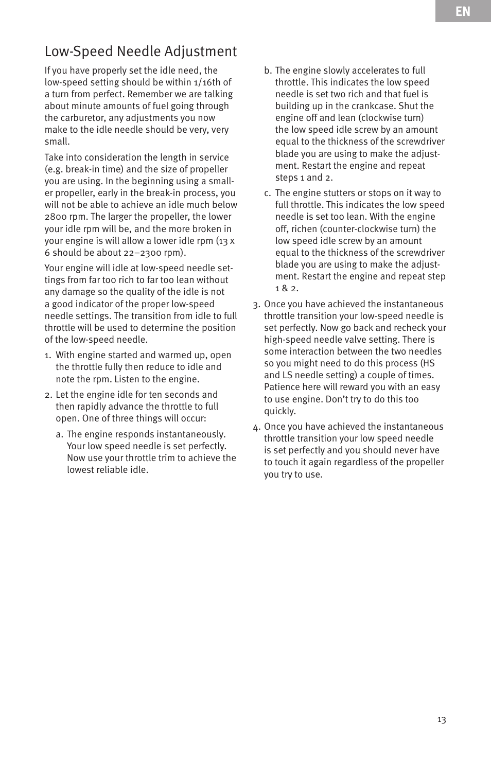 Low-speed needle adjustment | Evolution Engines Gas RC User Manual | Page 13 / 72