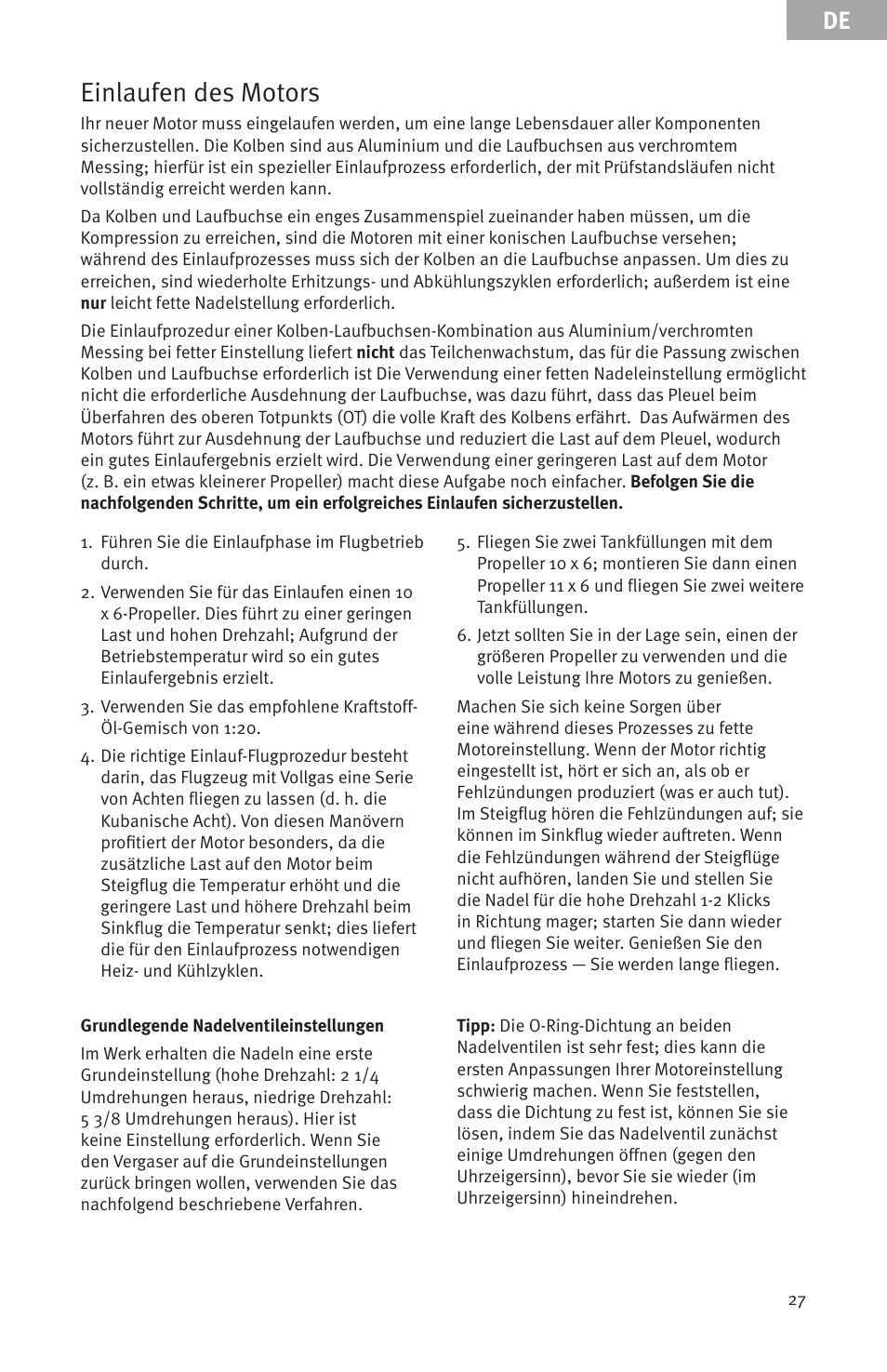 Einlaufen des motors | Evolution Engines Gas RC User Manual | Page 27 / 72