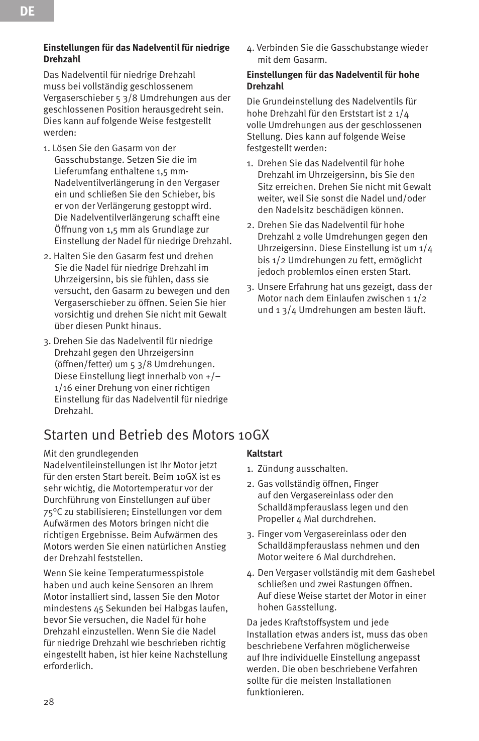 Starten und betrieb des motors 10gx | Evolution Engines Gas RC User Manual | Page 28 / 72