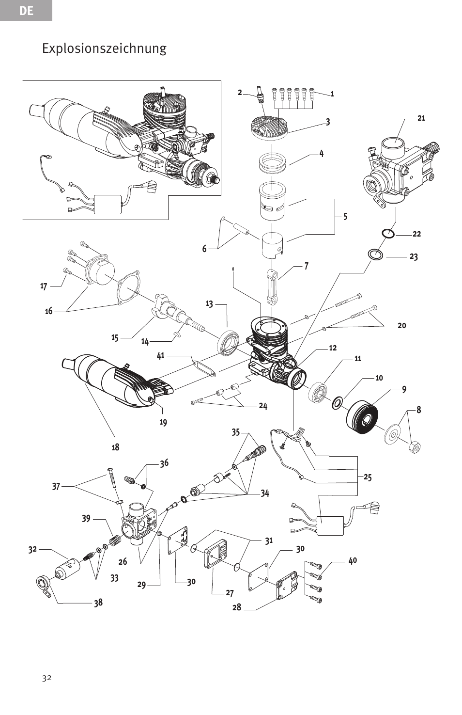 Explosionszeichnung | Evolution Engines Gas RC User Manual | Page 32 / 72