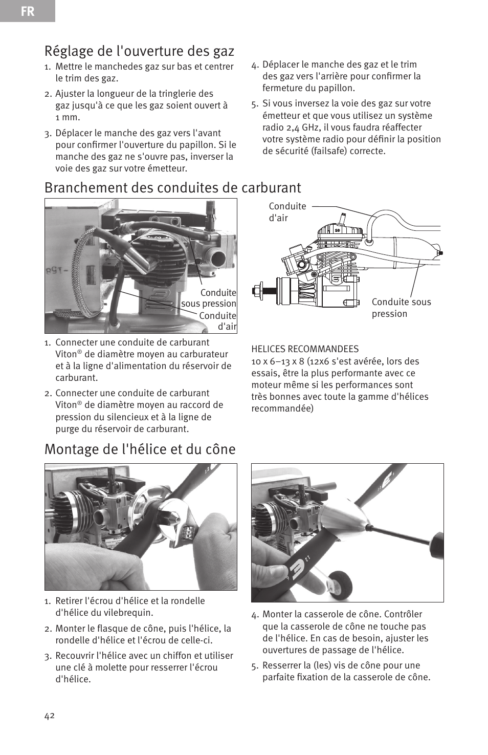 Réglage de l'ouverture des gaz | Evolution Engines Gas RC User Manual | Page 42 / 72