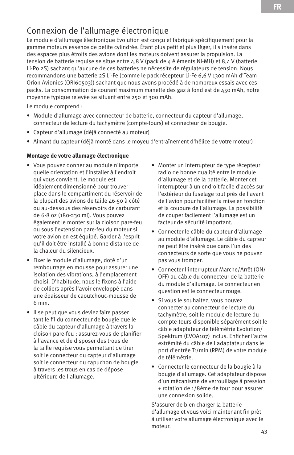 Connexion de l'allumage électronique | Evolution Engines Gas RC User Manual | Page 43 / 72