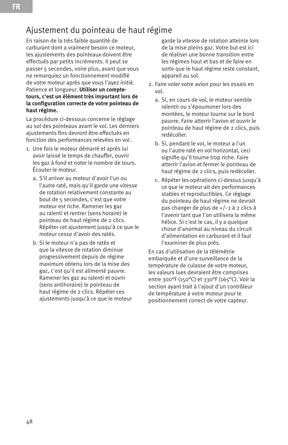 Ajustement du pointeau de haut régime | Evolution Engines Gas RC User Manual | Page 48 / 72