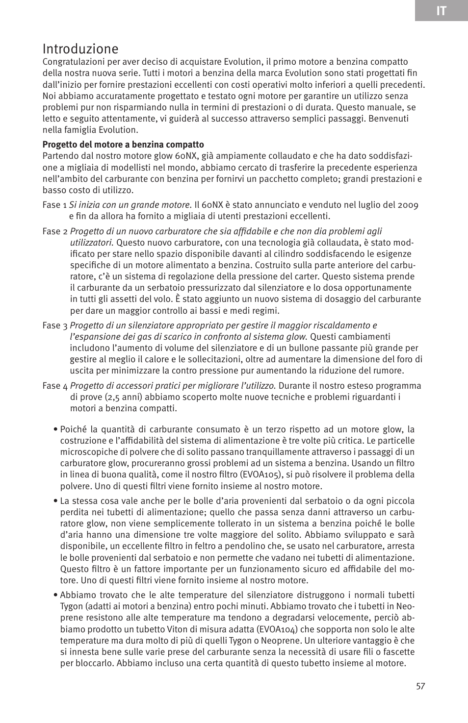 Introduzione | Evolution Engines Gas RC User Manual | Page 57 / 72