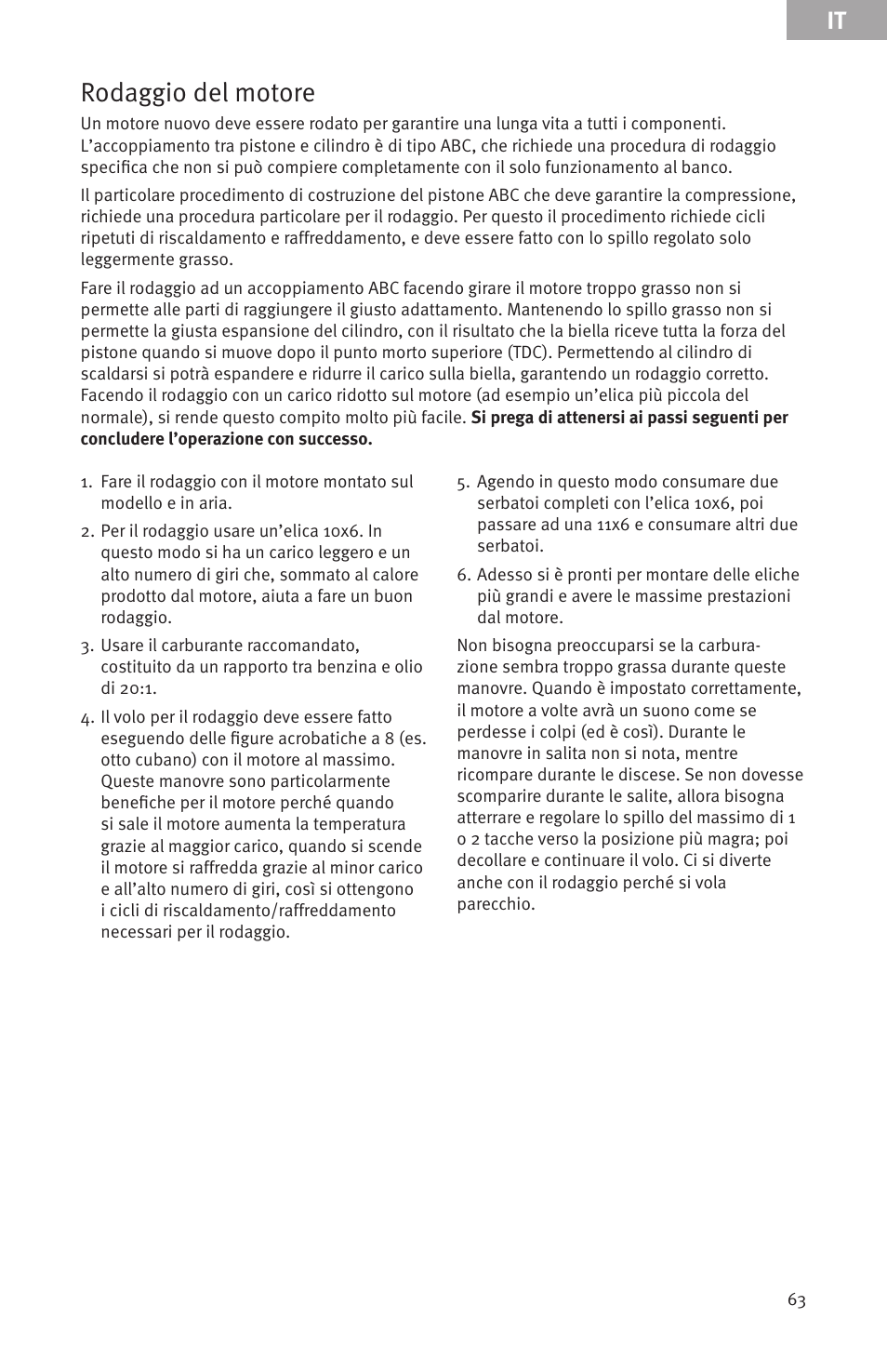 Rodaggio del motore | Evolution Engines Gas RC User Manual | Page 63 / 72