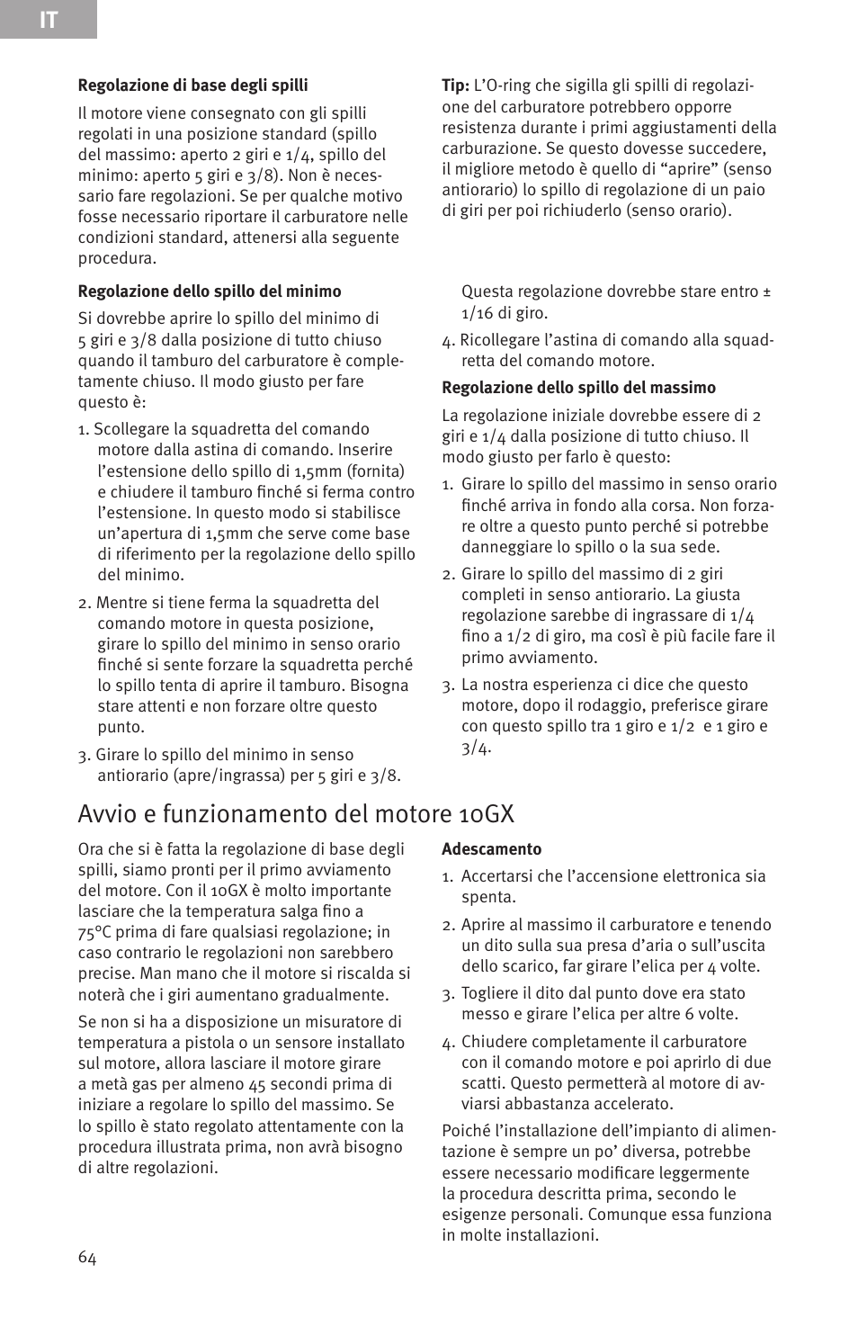 Avvio e funzionamento del motore 10gx | Evolution Engines Gas RC User Manual | Page 64 / 72