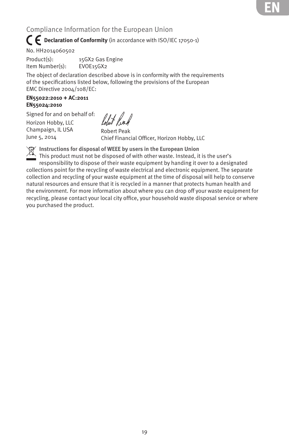 Compliance information for the european union | Evolution Engines 15GX2 15cc User Manual | Page 19 / 20