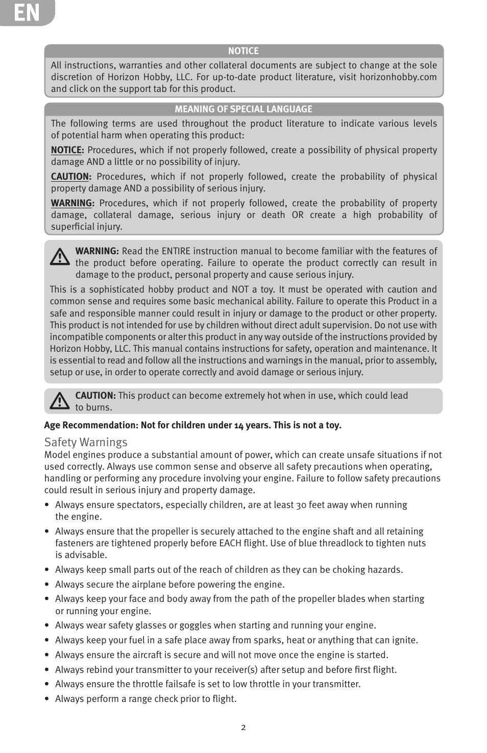 Safety warnings | Evolution Engines 15GX2 15cc User Manual | Page 2 / 20