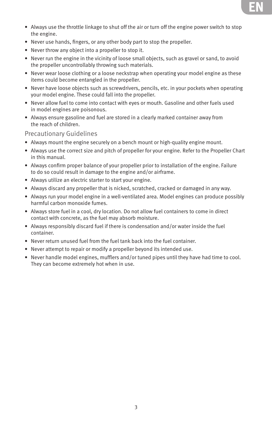 Precautionary guidelines | Evolution Engines 15GX2 15cc User Manual | Page 3 / 20