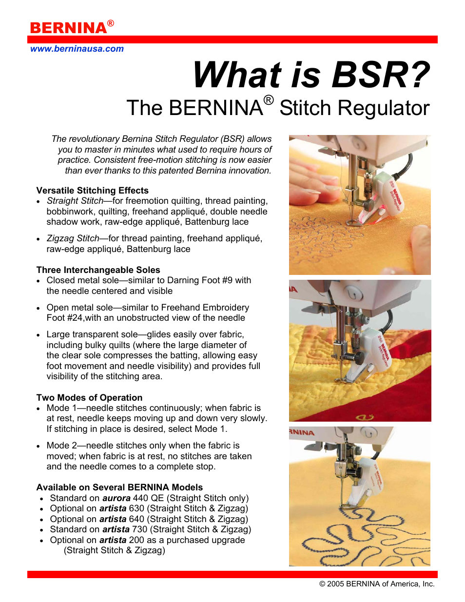 Bernina Stitch Regulator User Manual | 1 page