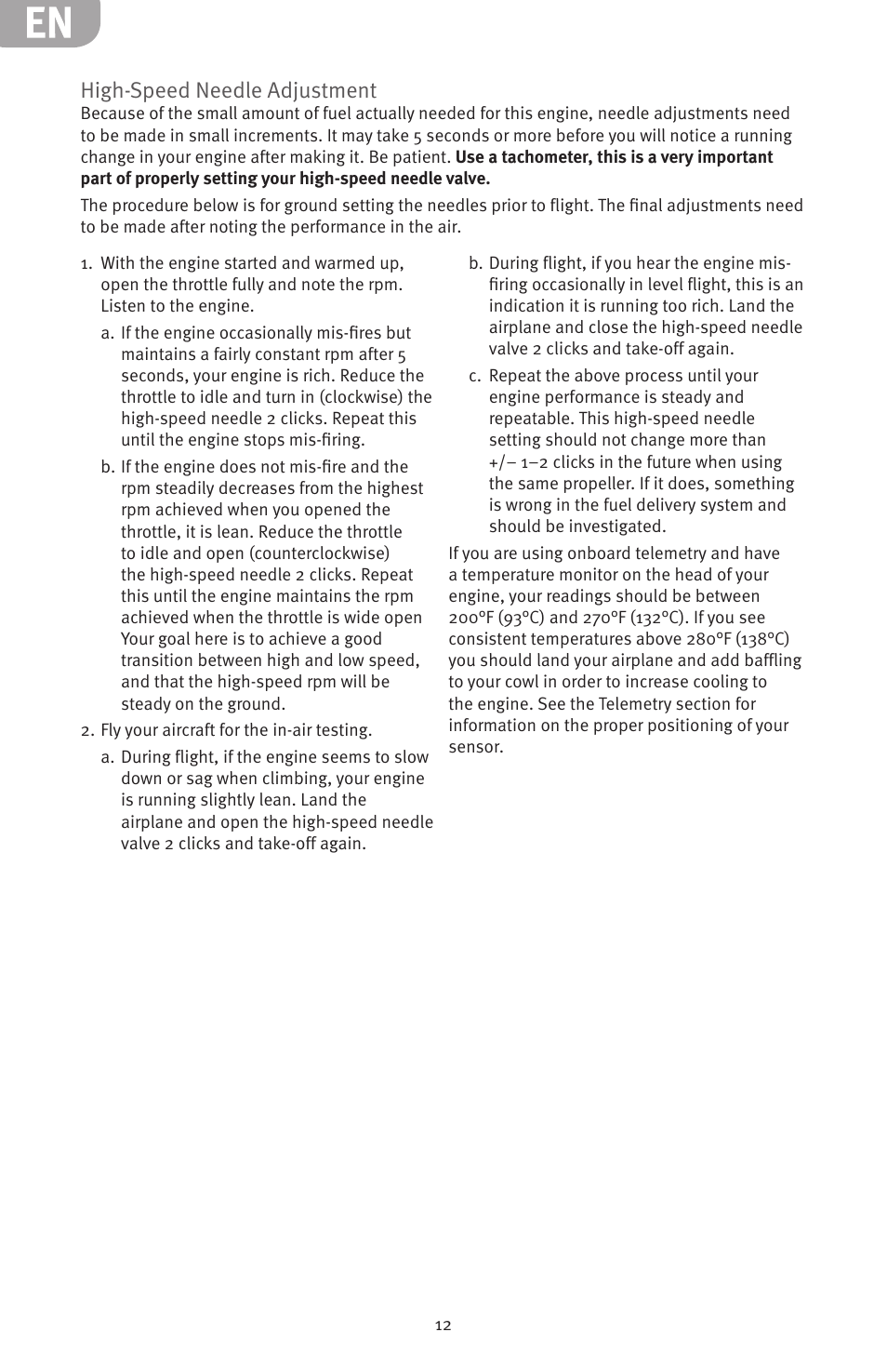 High-speed needle adjustment | Evolution Engines 20GX 20cc User Manual | Page 12 / 20
