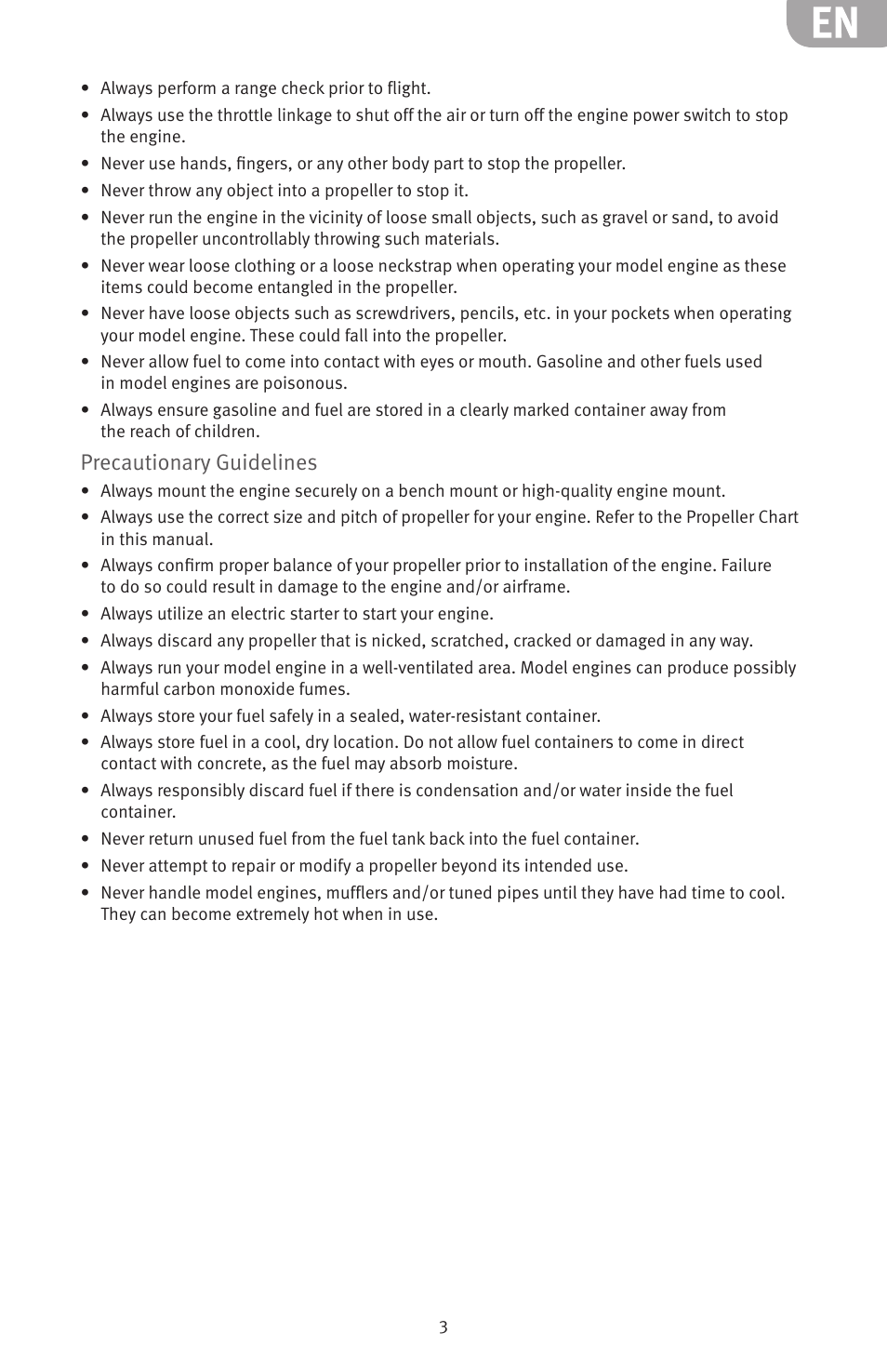 Precautionary guidelines | Evolution Engines 20GX 20cc User Manual | Page 3 / 20