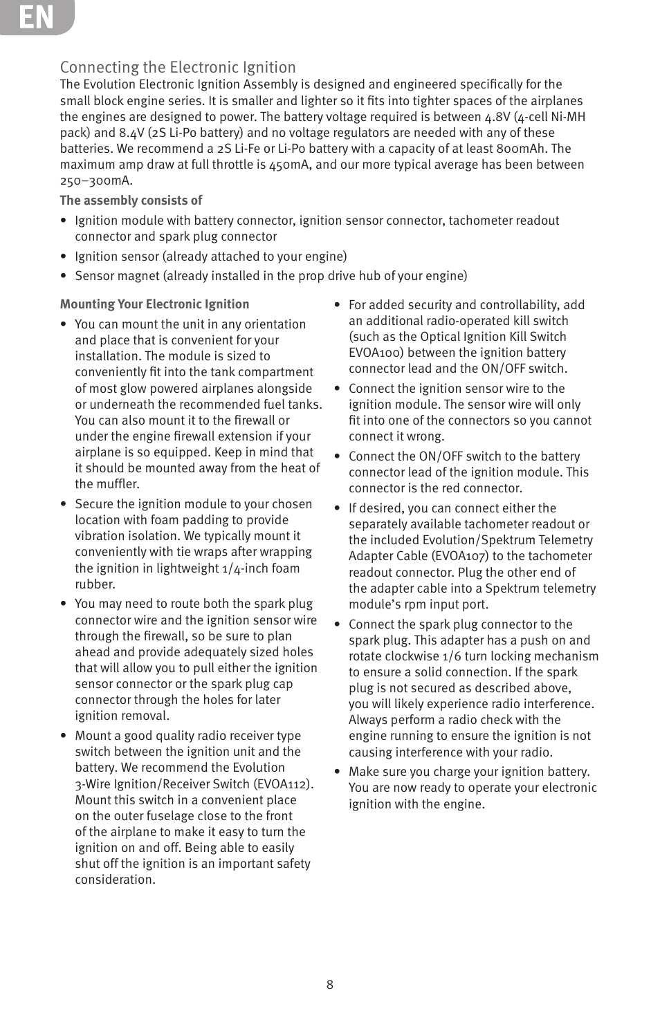 Connecting the electronic ignition | Evolution Engines 20GX 20cc User Manual | Page 8 / 20