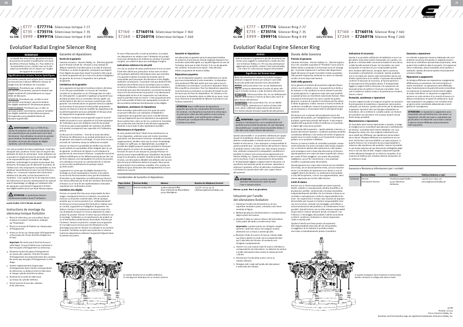 Evolution, Radial engine silencer ring | Evolution Engines E7260114 User Manual | Page 2 / 2