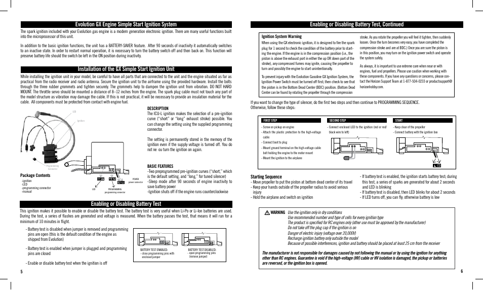Evolution gx engine simple start ignition system, Installation of the gx simple start ignition unit, Enabling or disabling battery test | Enabling or disabling battery test, continued | Evolution Engines 80GX User Manual | Page 3 / 6