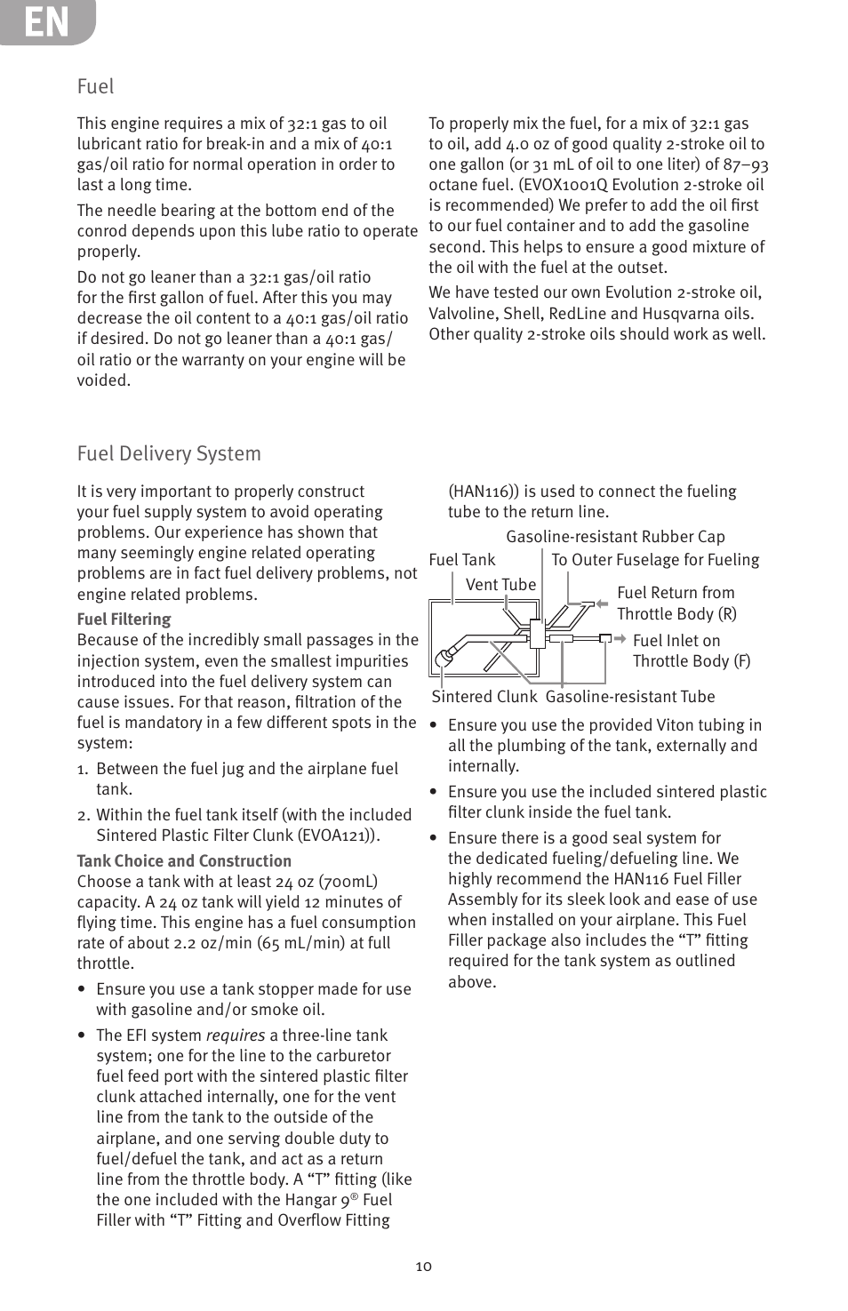 Fuel, Fuel delivery system | Evolution Engines 62GXI User Manual | Page 10 / 21