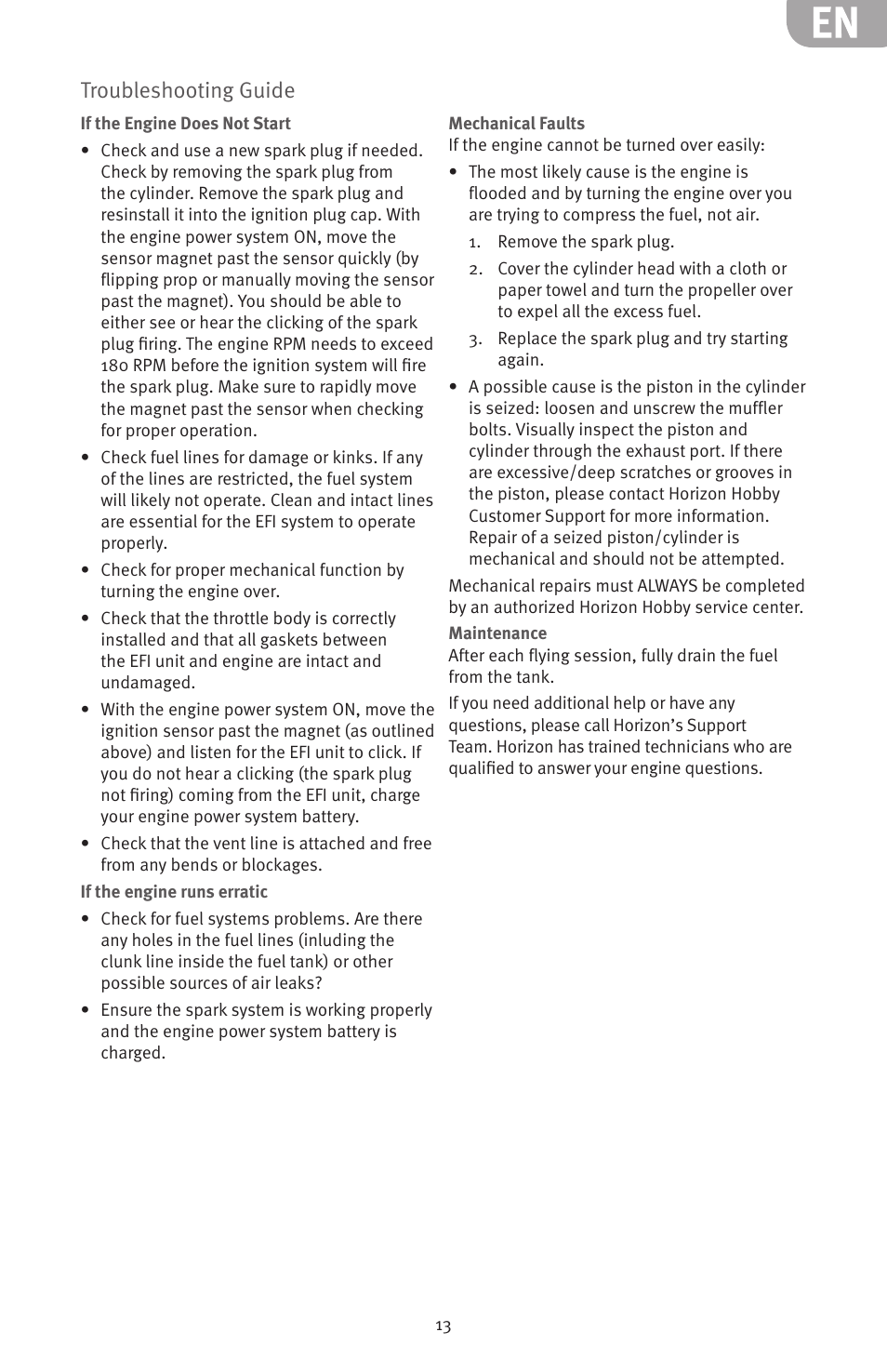 Troubleshooting guide | Evolution Engines 62GXI User Manual | Page 13 / 21