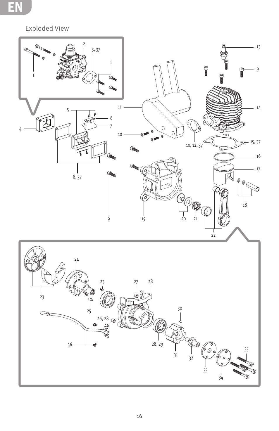 Exploded view | Evolution Engines 62GXI User Manual | Page 16 / 21