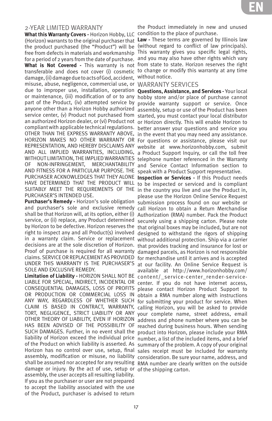 Year limited warranty, Warranty services | Evolution Engines 62GXI User Manual | Page 17 / 21