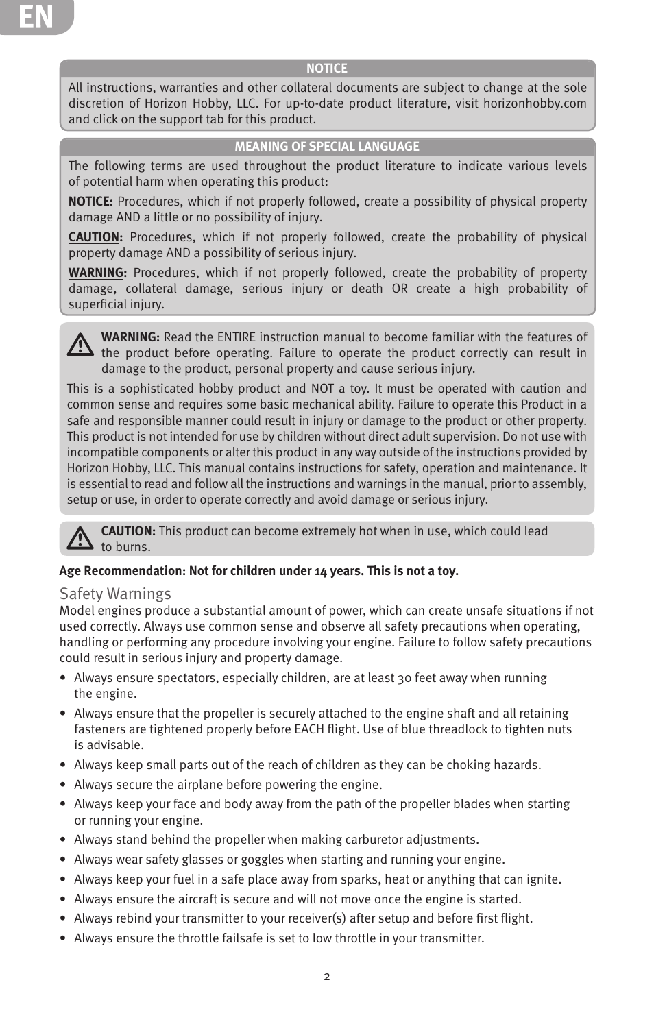 Safety warnings | Evolution Engines 62GXI User Manual | Page 2 / 21