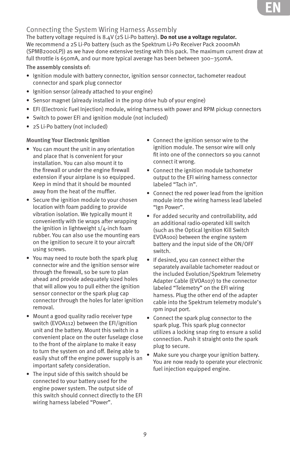 Connecting the system wiring harness assembly | Evolution Engines 62GXI User Manual | Page 9 / 21