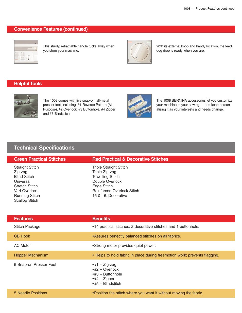 Technical specifications | Bernina 1008 User Manual | Page 2 / 3