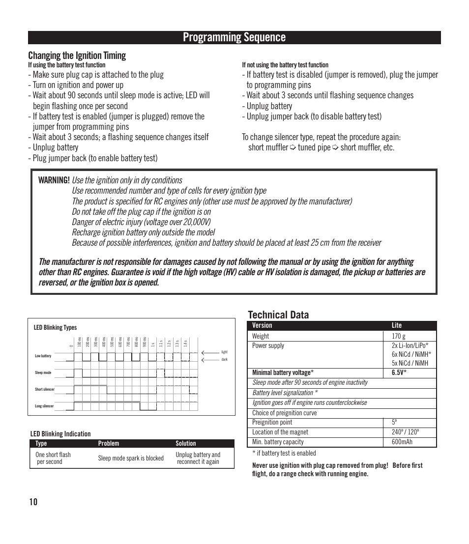 Programming sequence, Technical data, Changing the ignition timing | Evolution Engines EVOE40GX User Manual | Page 10 / 12