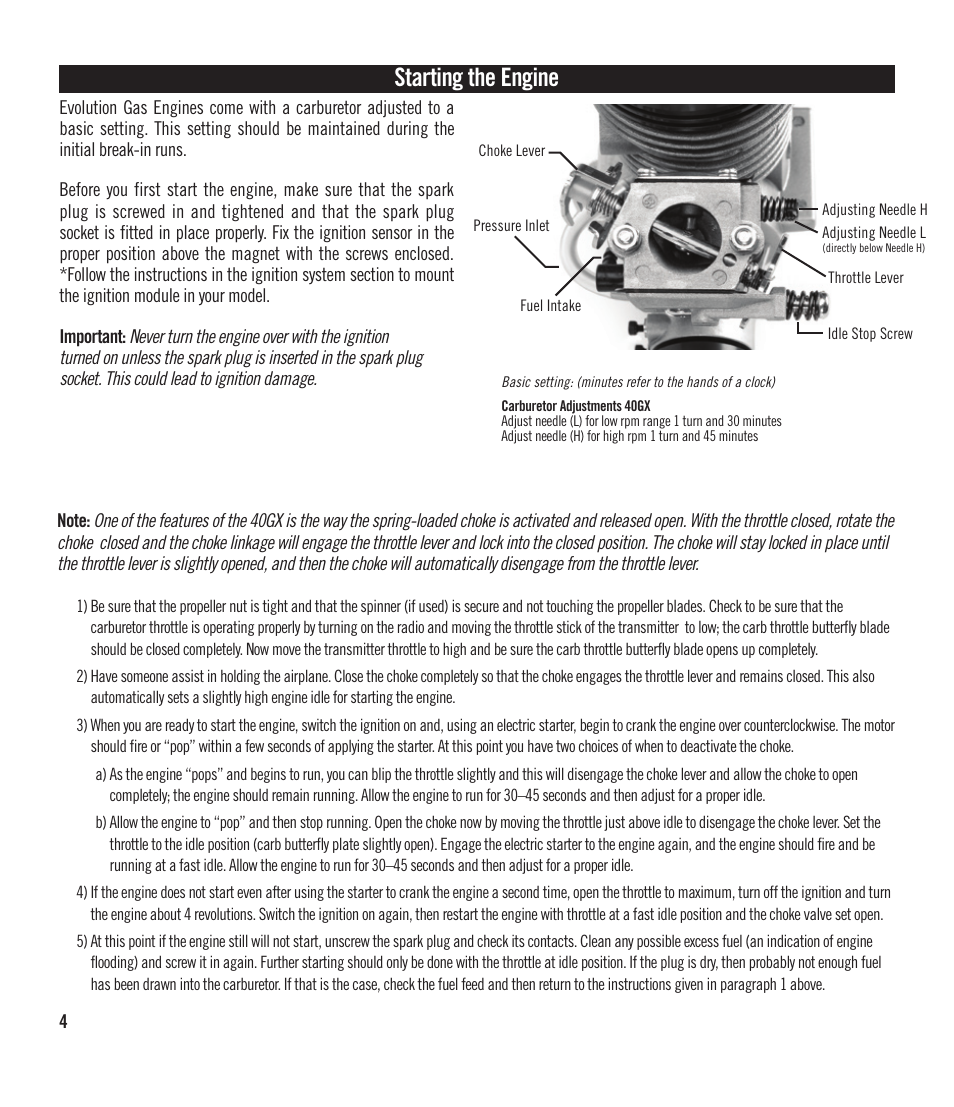 Starting the engine | Evolution Engines EVOE40GX User Manual | Page 4 / 12