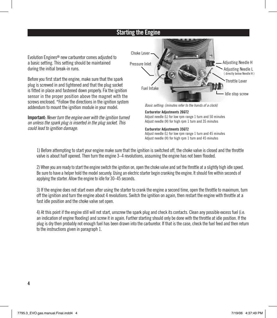 Starting the engine | Evolution Engines 35GT2 User Manual | Page 4 / 12