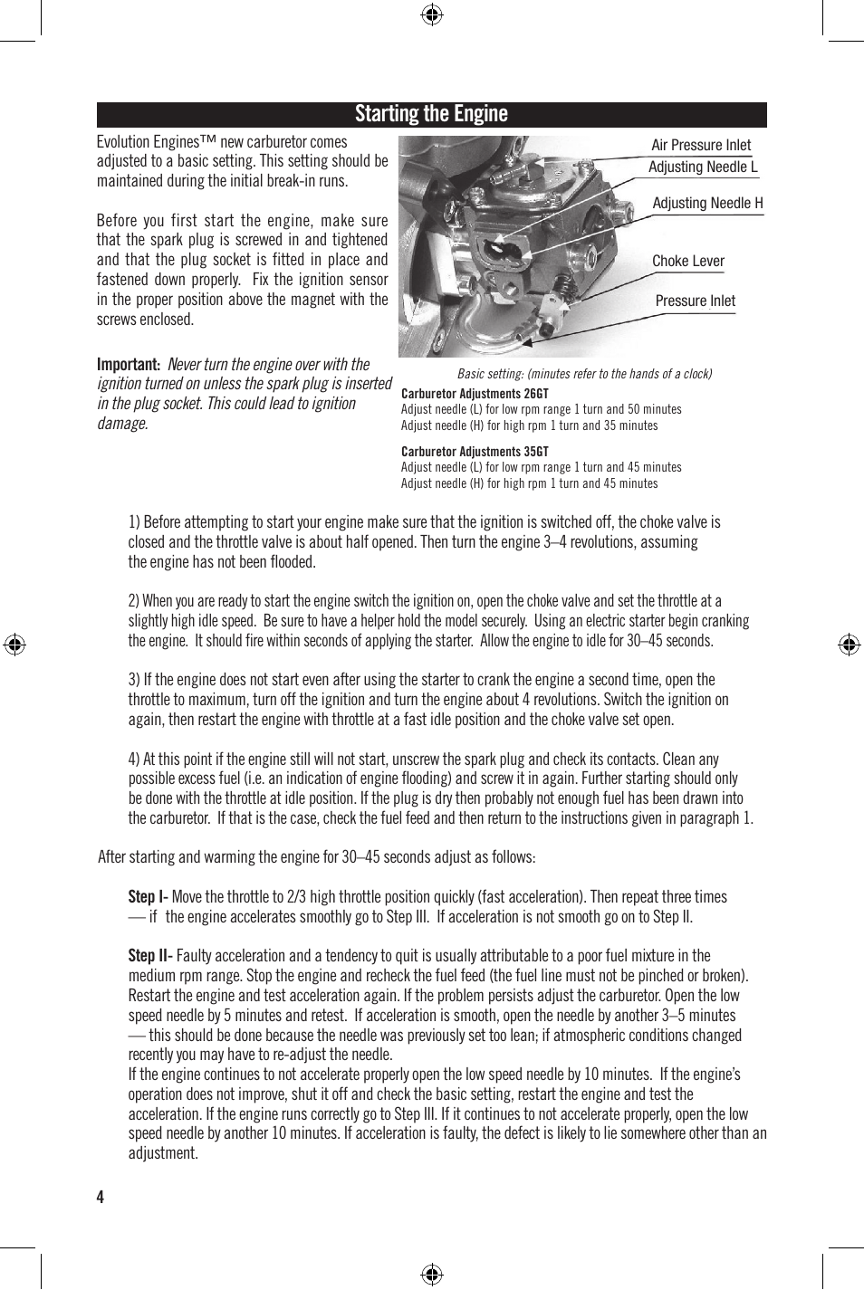 Starting the engine | Evolution Engines 35GT User Manual | Page 5 / 12