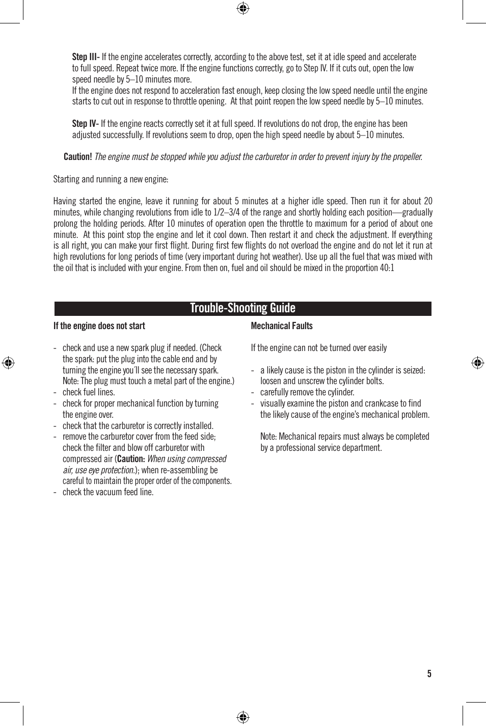 Trouble-shooting guide | Evolution Engines 35GT User Manual | Page 6 / 12