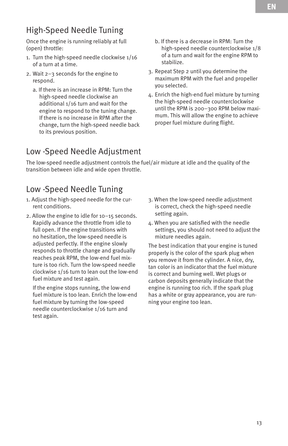 Low -speed needle tuning | Evolution Engines EVOE33GX User Manual | Page 13 / 19