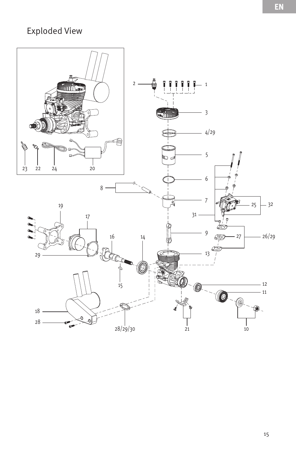 Exploded view | Evolution Engines EVOE33GX User Manual | Page 15 / 19