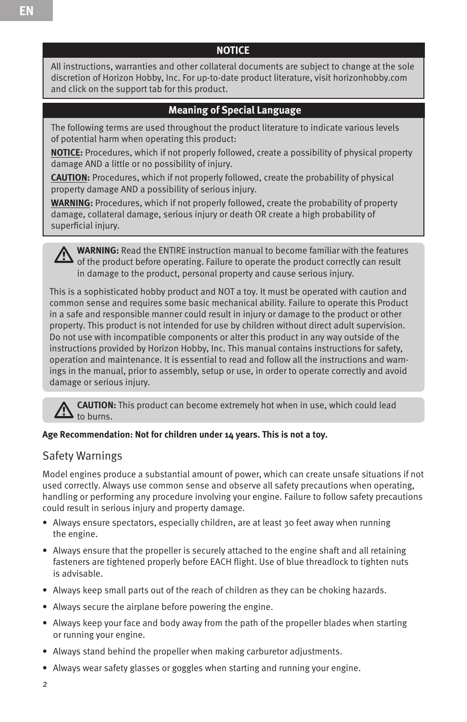 Safety warnings | Evolution Engines EVOE33GX User Manual | Page 2 / 19
