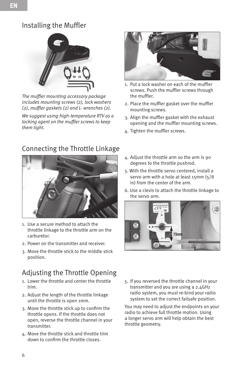 Connecting the throttle linkage | Evolution Engines EVOE33GX User Manual | Page 6 / 19