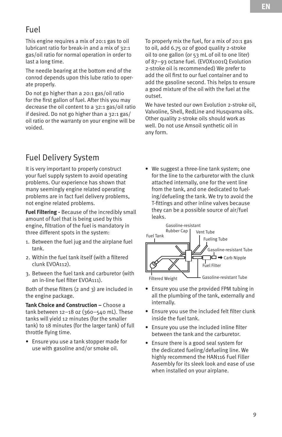 Fuel, Fuel delivery system | Evolution Engines EVOE33GX User Manual | Page 9 / 19